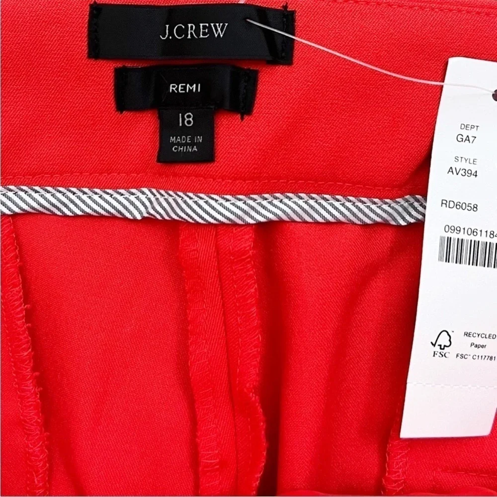 NWT J. Crew New Remi Pant in Bi Stretch Cotton in Grenadine Red